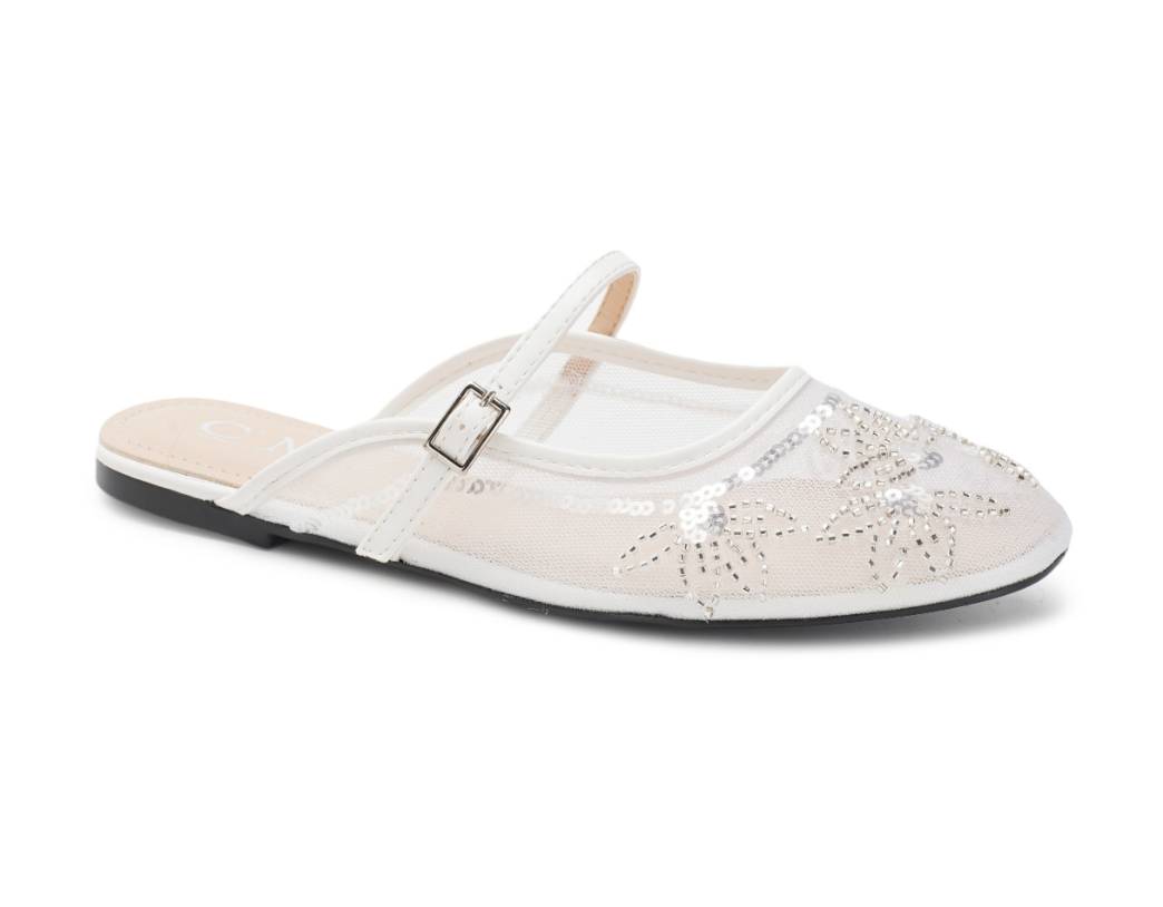 Babouche plates matière résille strassé