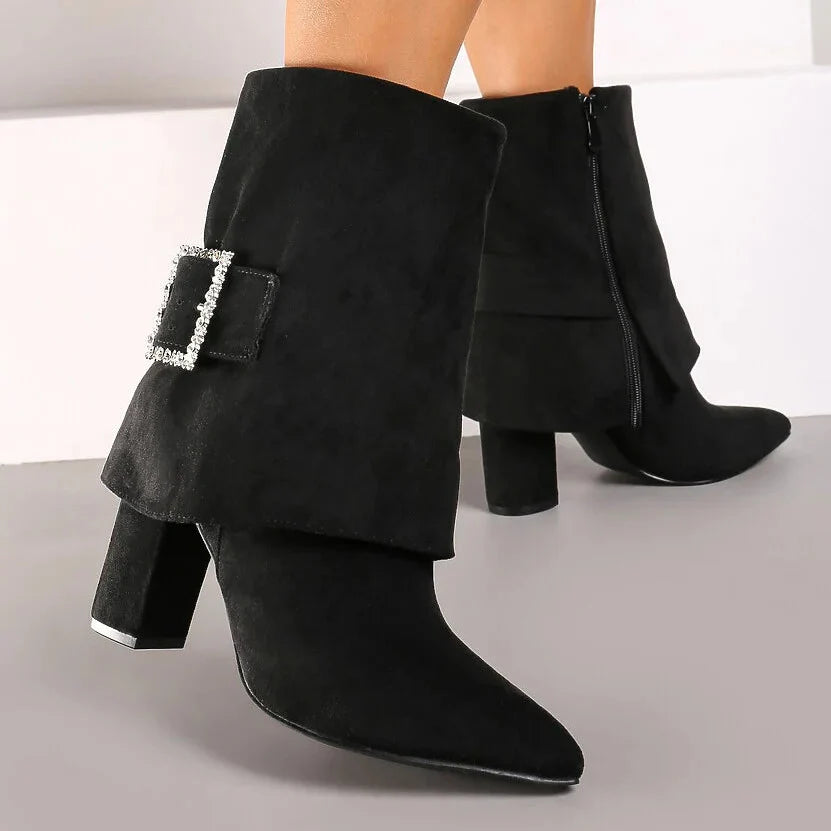 Demi Botte à boucle strass et tige retroussée