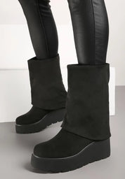 Bottines en daim à revers et talon compensé