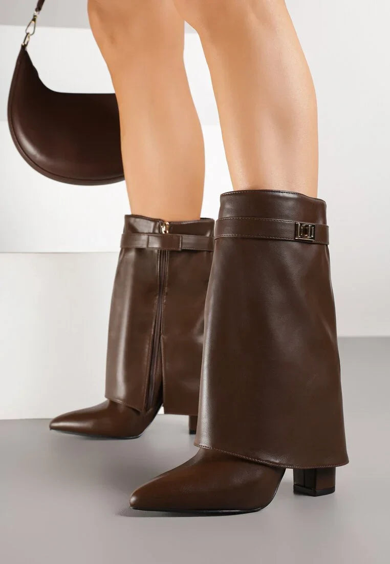 Demi bottes à talons avec tige à revers et ornements