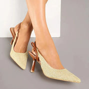 Escarpin à talons aiguilles et bride arrière en tissu tissé