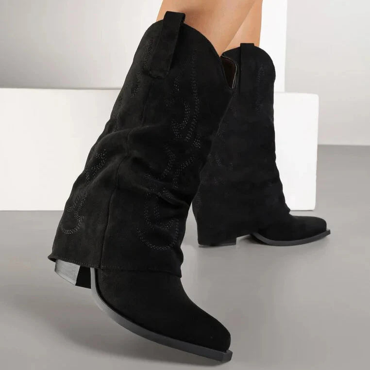 Demi bottes de cowboy à revers noires