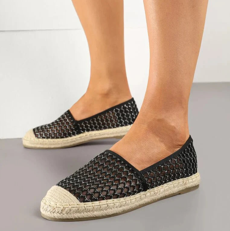 Ballerines en maille noire décorées de tresse