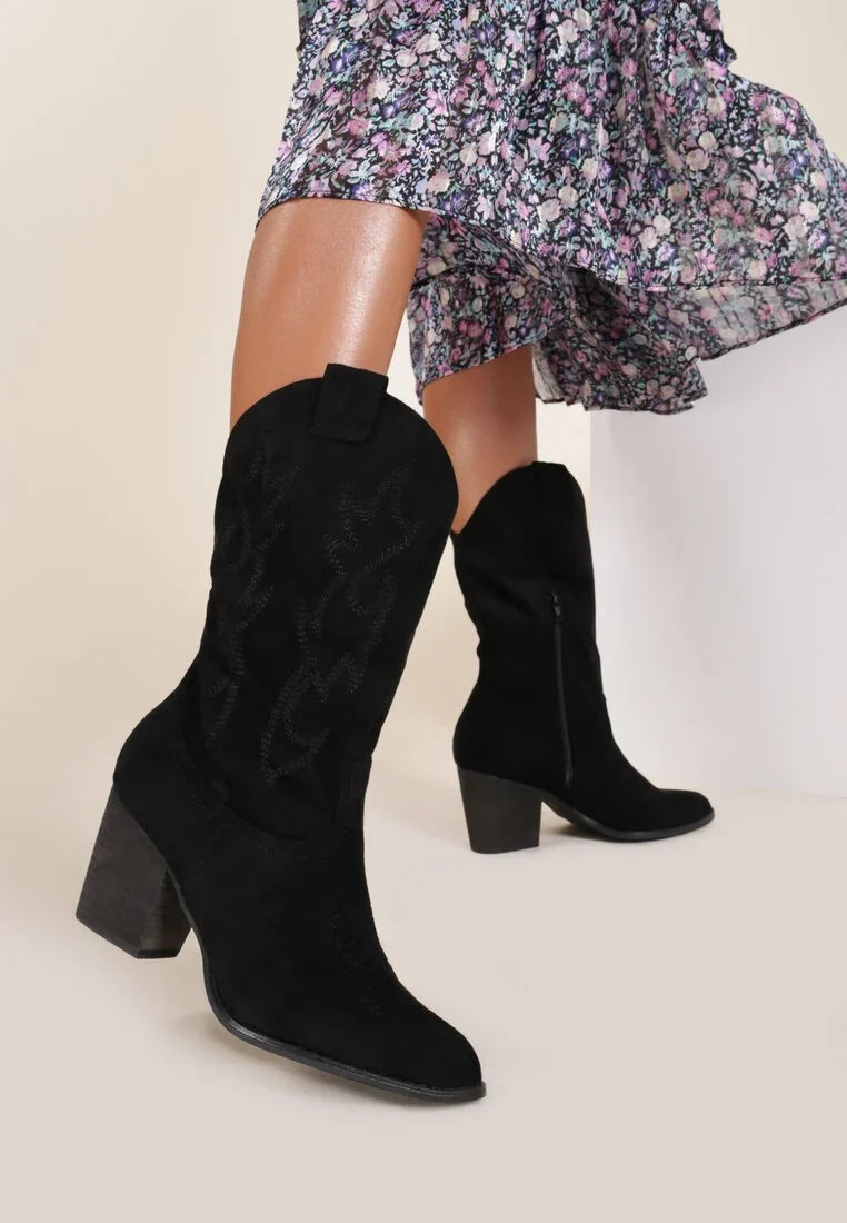 bottes cowboy mi-mollet à bout pointu