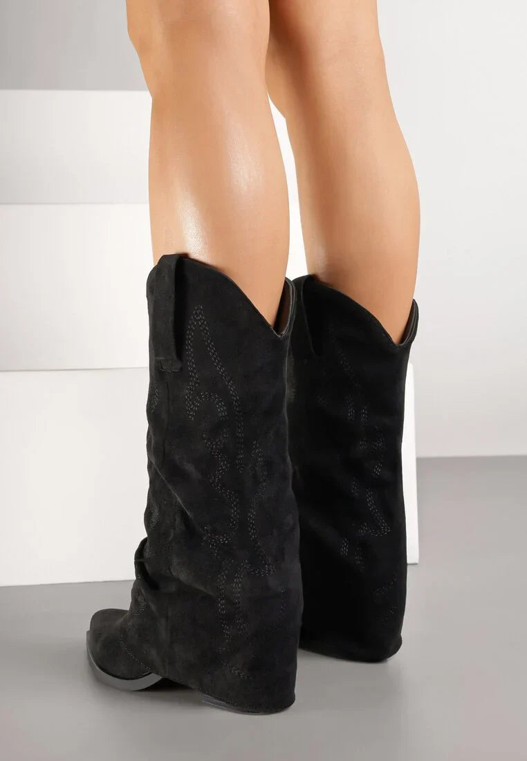 Demi bottes de cowboy à revers noires