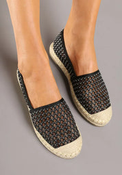 Ballerines en maille noire décorées de tresse