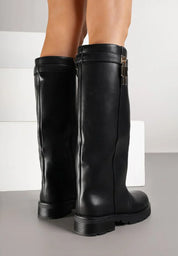 Bottes marron à tige droite et appliqué métallique