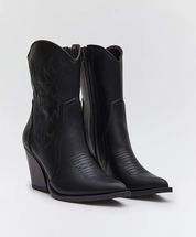 Demi bottes basses Santiag noires brodées flammes