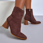 Demi botte pour femme en daim écologique avec fermeture éclair et talon