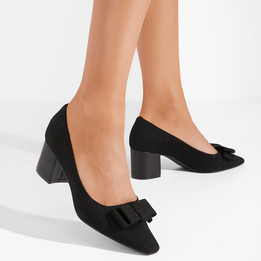 Escarpins à talons bas avec nœud décoratif et doublure en cuir écologique