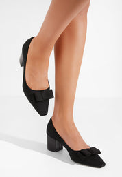 Escarpins à talons bas avec nœud décoratif et doublure en cuir écologique