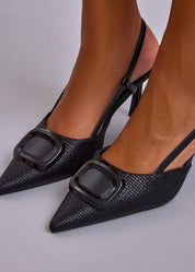 Escarpins bleus texturés à bride arrière avec boucle