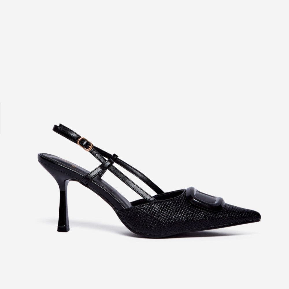 Escarpins bleus texturés à bride arrière avec boucle