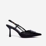 Escarpins bleus texturés à bride arrière avec boucle