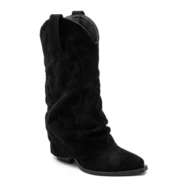 Demi bottes de cowboy à revers noires