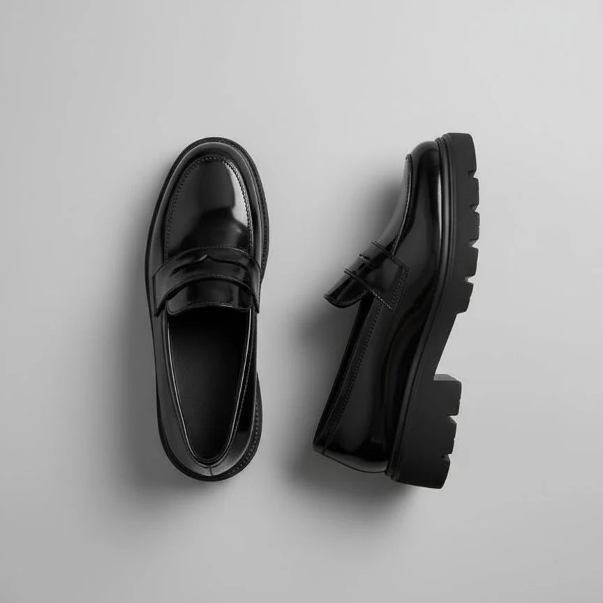 Mocassins à plateforme en cuir verni noir