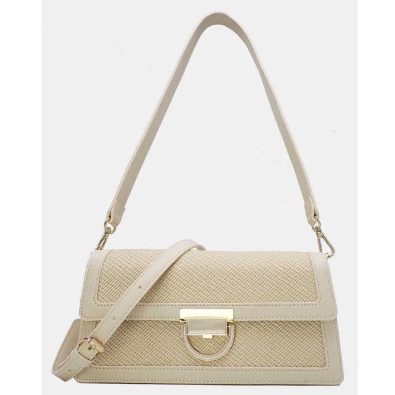 Sac à main élégant en tissu brodé et cuir