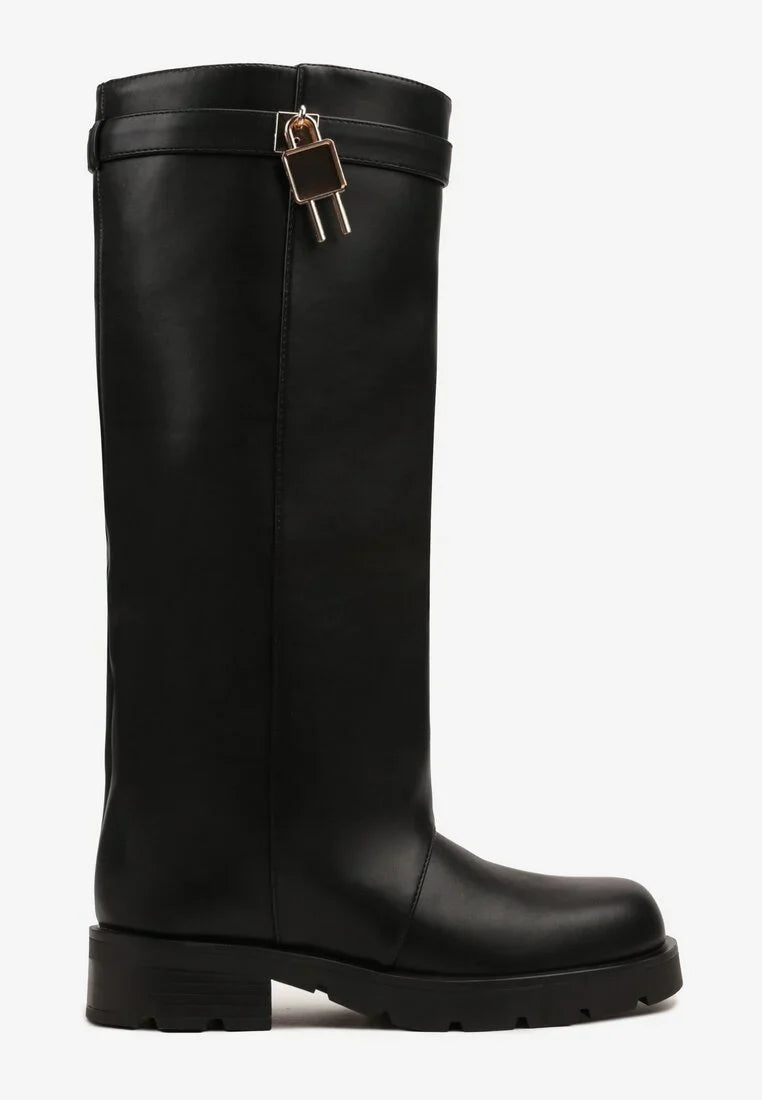 Bottes marron à tige droite et appliqué métallique