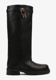 Bottes marron à tige droite et appliqué métallique