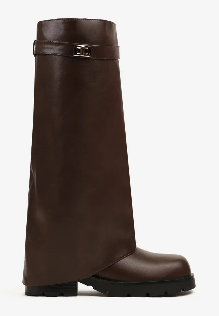 Bottes femme à revers avec détail doré et semelle crantée