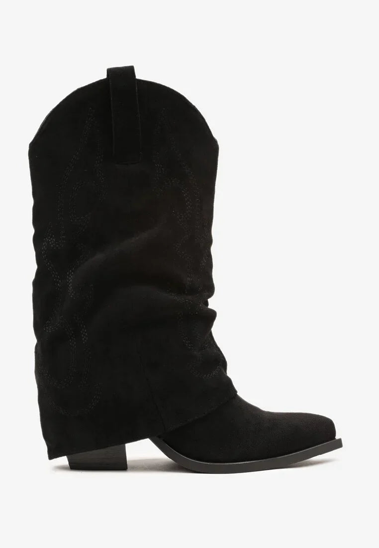 Demi bottes de cowboy à revers noires