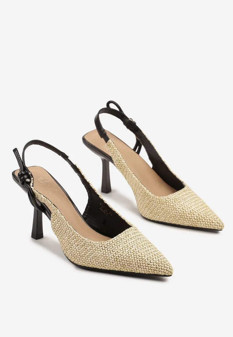 Escarpin à talons aiguilles et bride arrière en tissu tissé