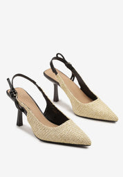 Escarpin à talons aiguilles et bride arrière en tissu tissé