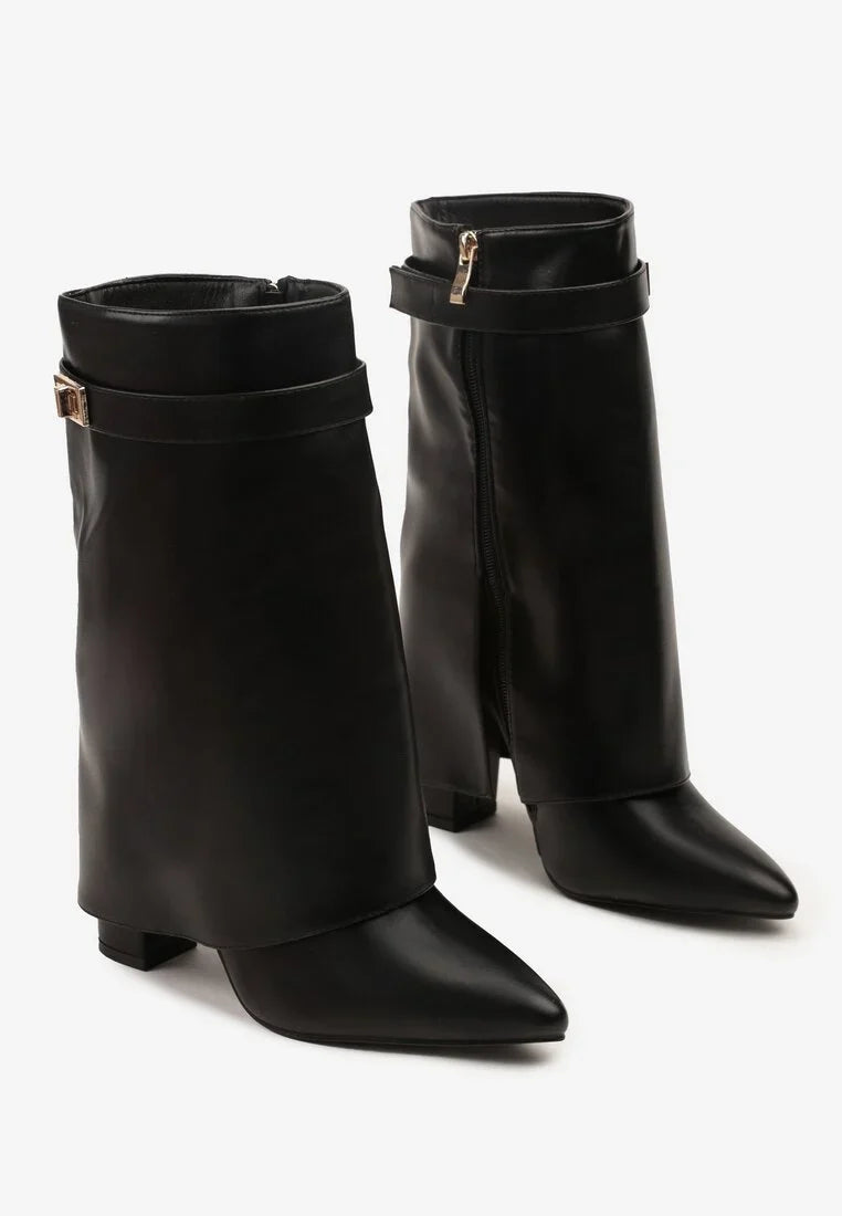 Demi bottes à talons avec tige à revers et ornements