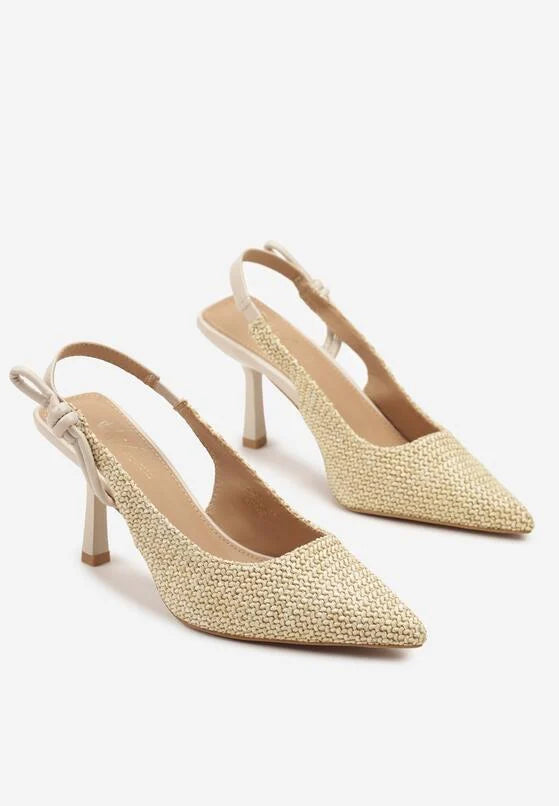 Escarpin à talons aiguilles et bride arrière en tissu tissé