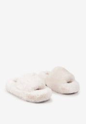 Chaussons plats beiges avec fourrure