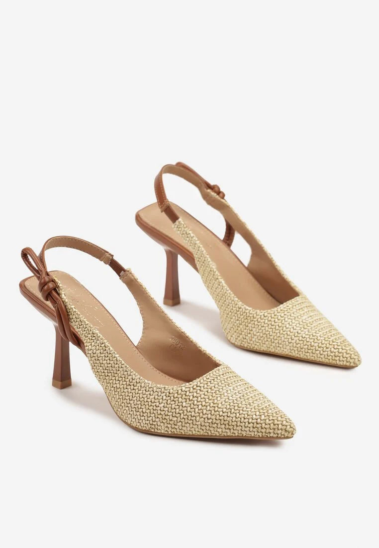 Escarpin à talons aiguilles et bride arrière en tissu tissé