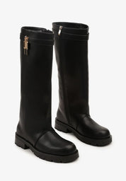 Bottes marron à tige droite et appliqué métallique