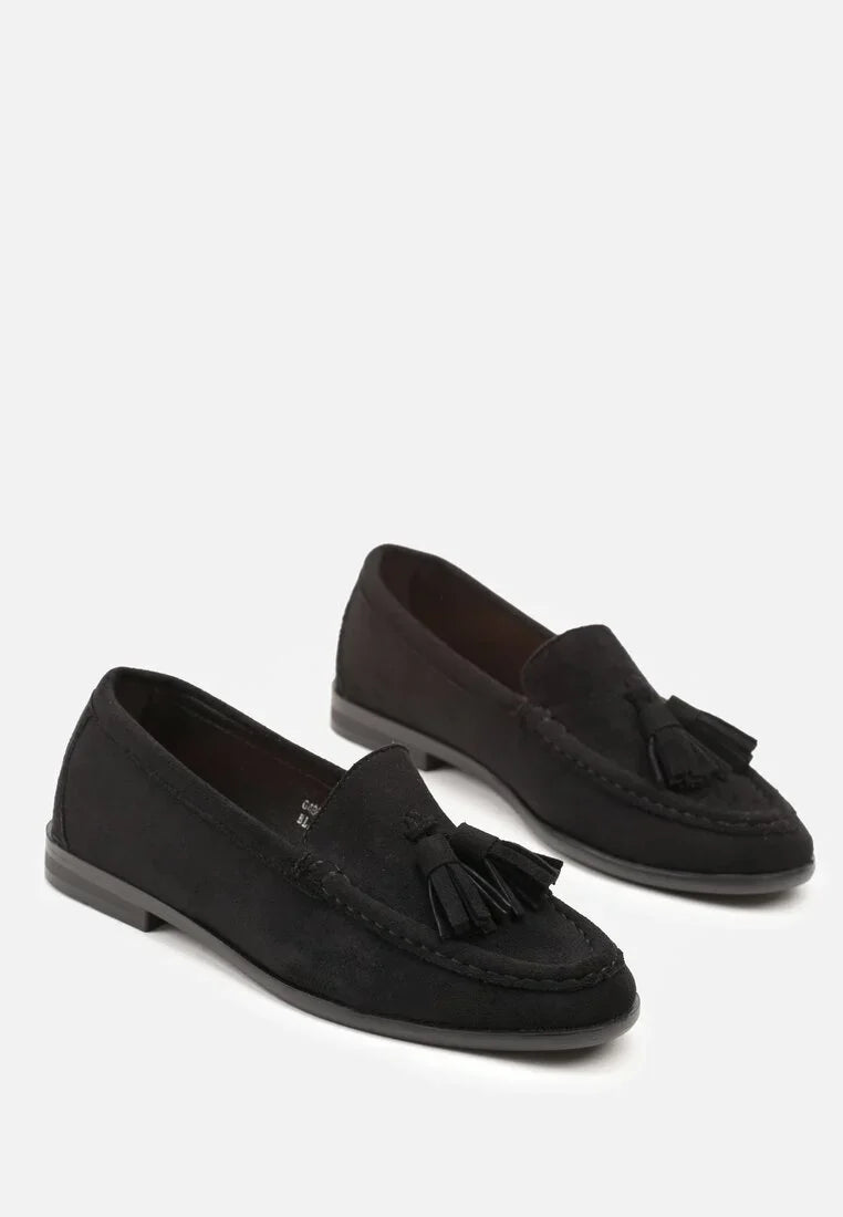 Mocassins en simili-daim avec franges appliquées