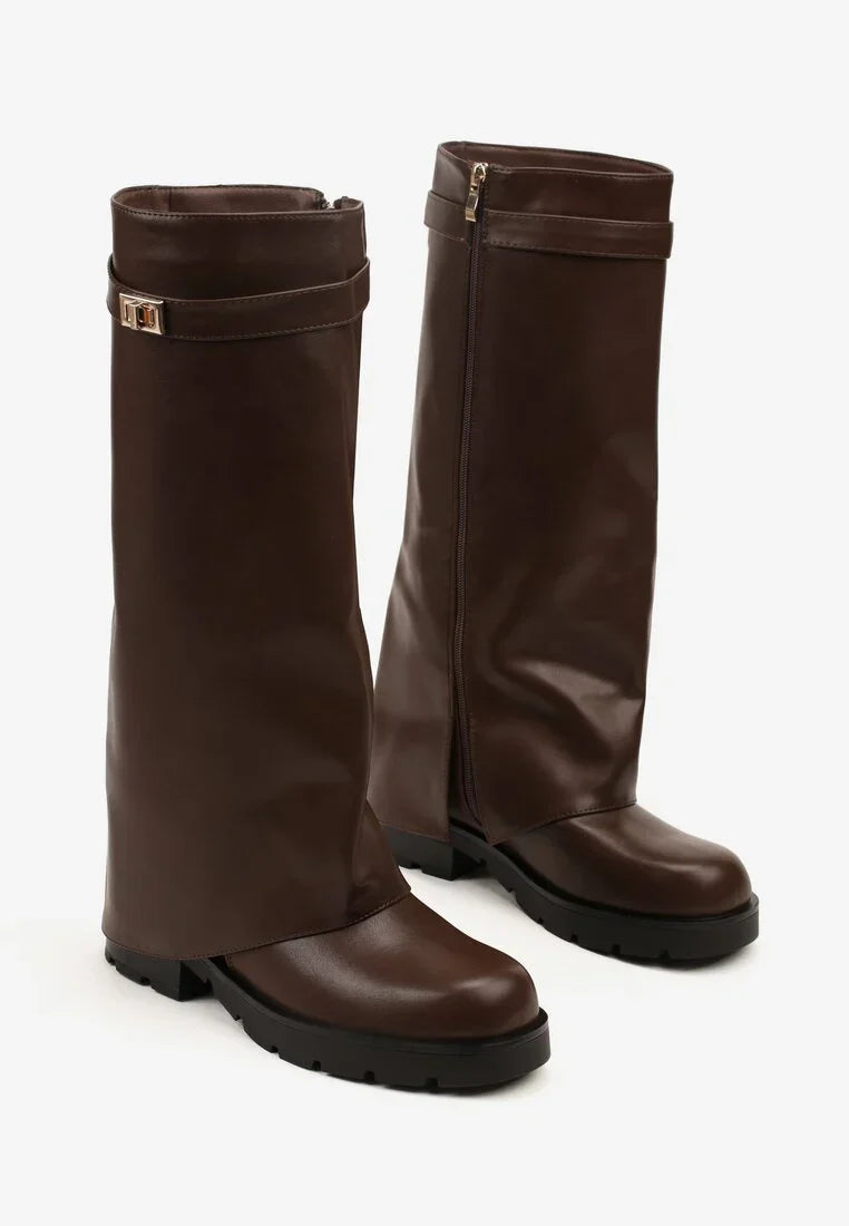 Bottes femme à revers avec détail doré et semelle crantée