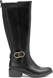 Bottes Hautes Femme Style Cavalière en Similicuir à Talon Bas