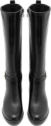 Bottes Hautes Femme Style Cavalière en Similicuir à Talon Bas