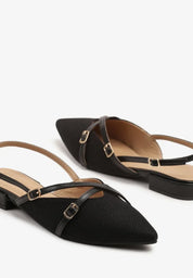 Ballerines noires à bout pointu avec brides à boucle