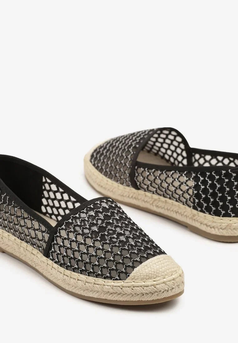 Ballerines en maille noire décorées de tresse