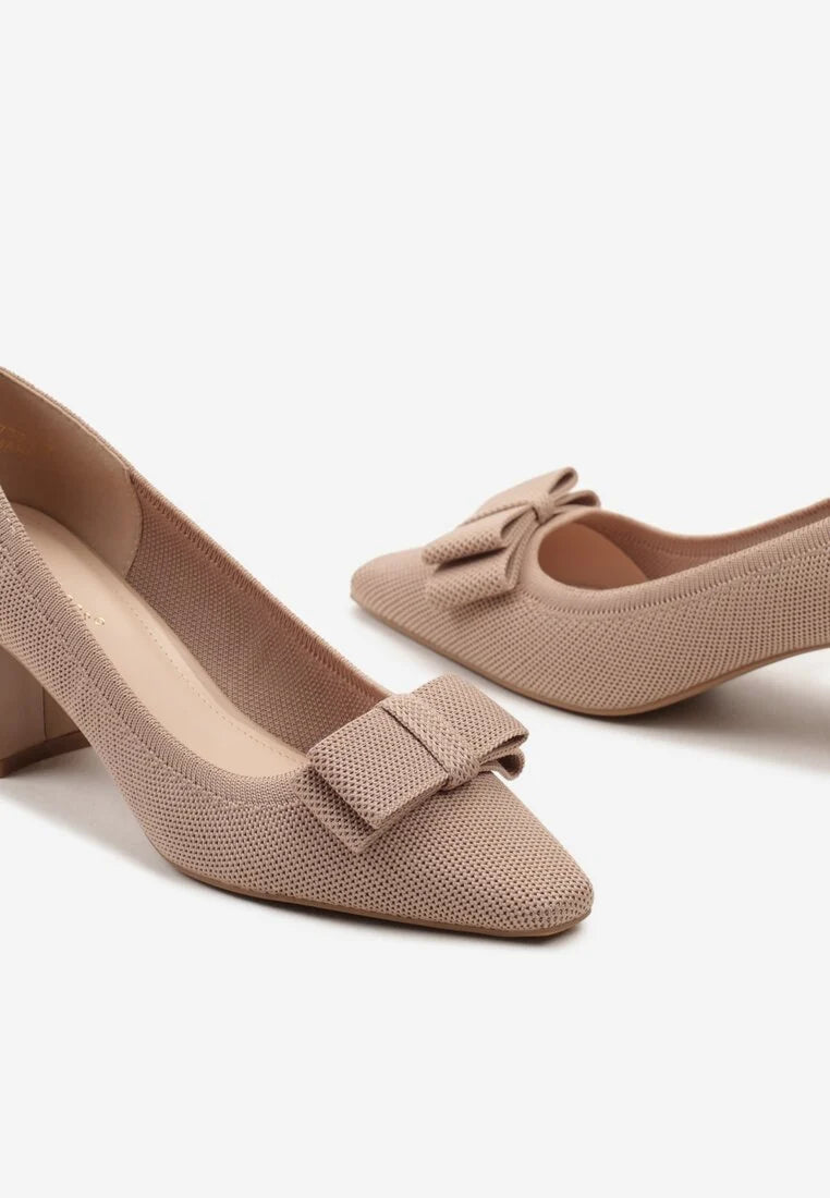 Escarpins à talons bas avec nœud décoratif et doublure en cuir écologique