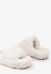 Chaussons plats beiges avec fourrure