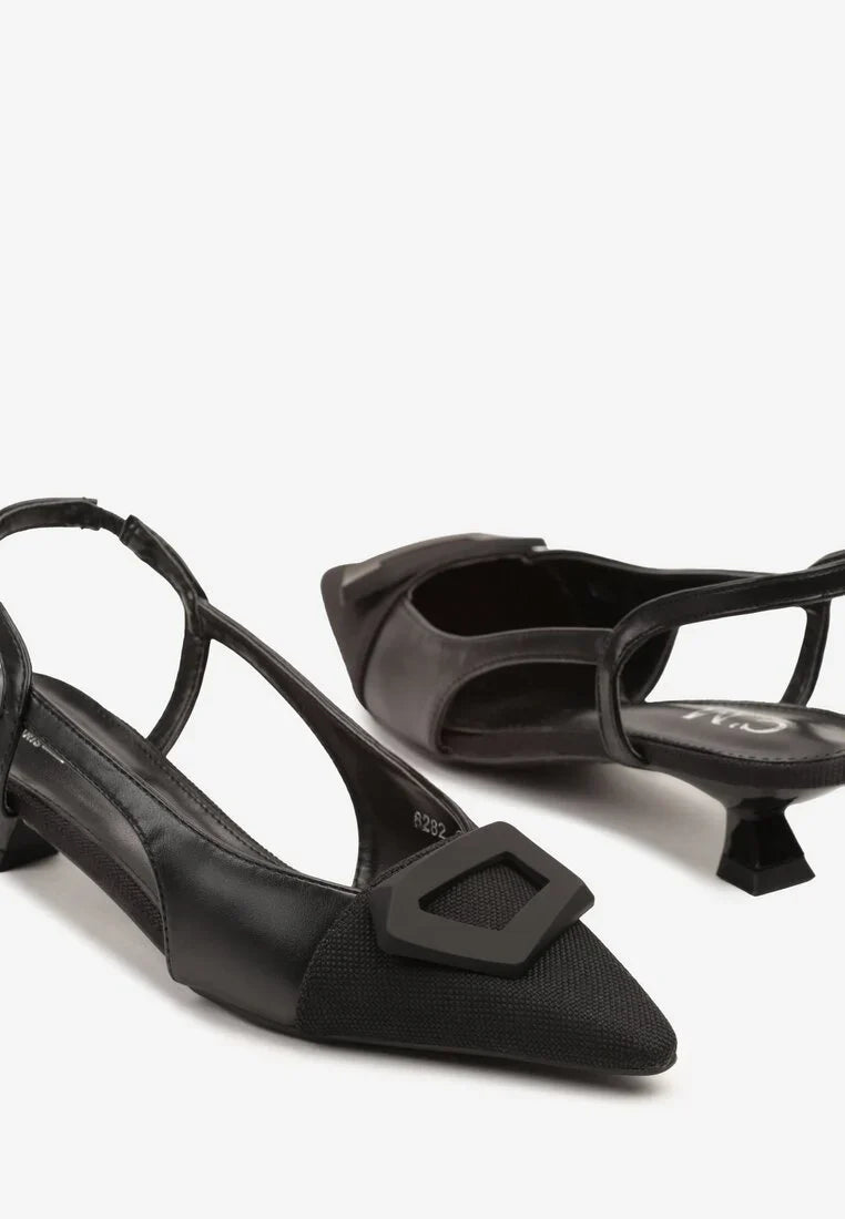 Escarpin noires à bride arrière avec talon canard et boucle