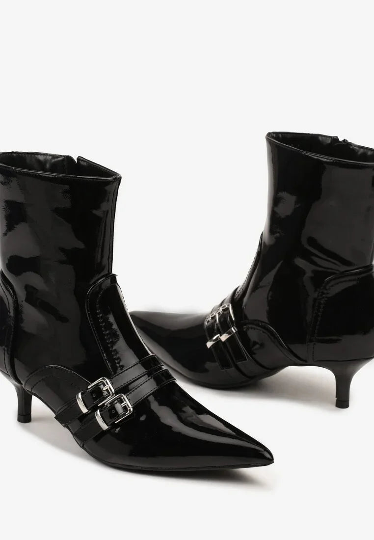 Demi bottes à talons aiguilles avec bouts pointus et boucles
