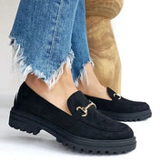 Mocassin suédine semelle épaisse boucle dor Noir