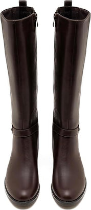 Bottes Hautes Femme Style Cavalière en Similicuir à Talon Bas