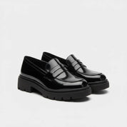 Mocassins à plateforme en cuir verni noir