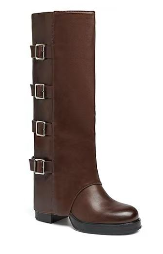 Bottes pour femme avec ourlet supérieur retourné et boucles