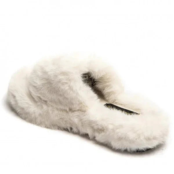 Chaussons plats beiges avec fourrure