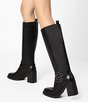 Bottes femme avec talon moyen et double sangles décoratives