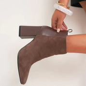 Demi botte chic à talon haut épais et bout pointu en bi-matière