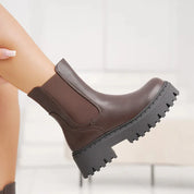 Brodequin femme style à plateforme crantée et intérieur fourré